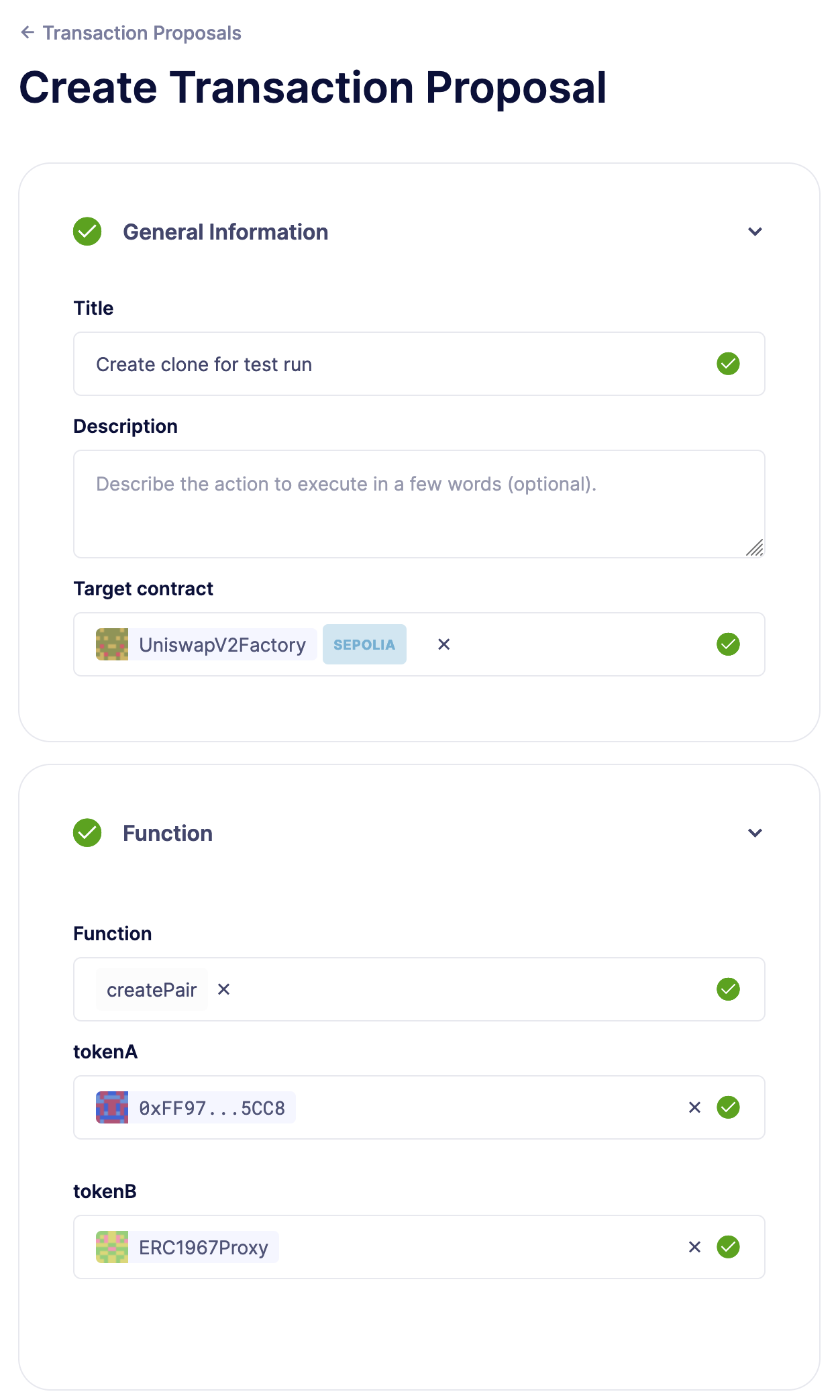 Transaction Proposal to create clone