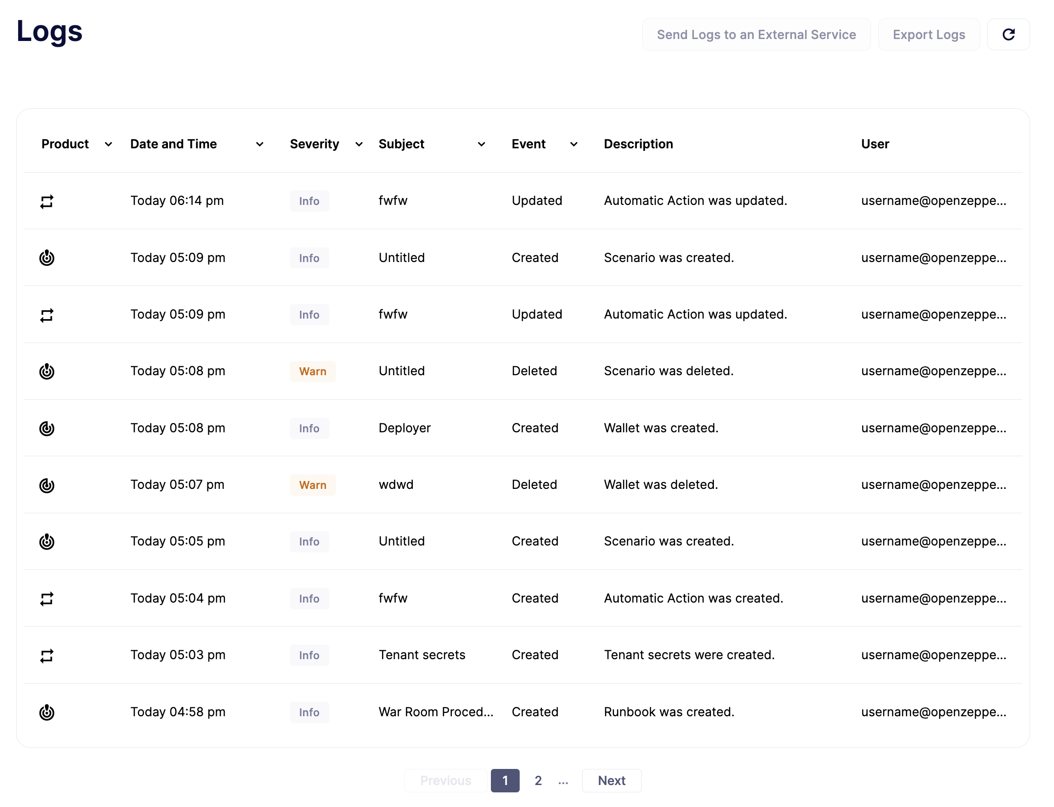 Logs Page