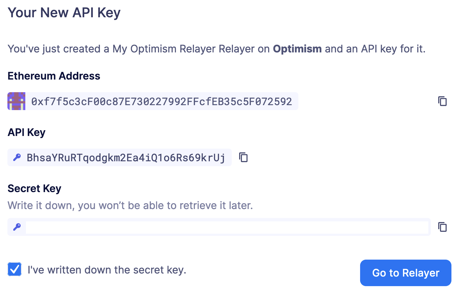 Manage Relayer API Key