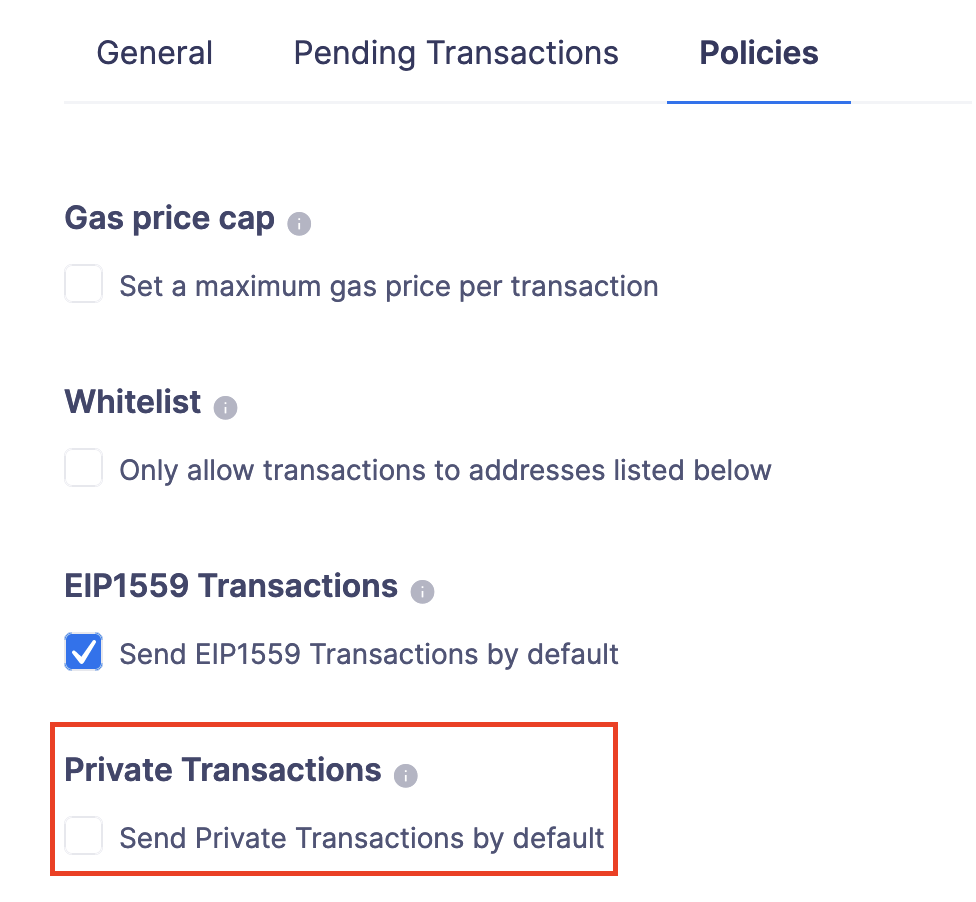 Mempool visibility checkbox on Relayer's send transaction view